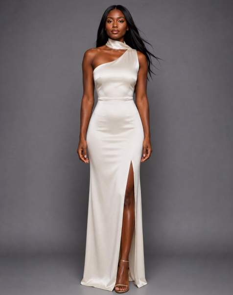 Vesper One shoulder scarf detail maxi dress in cream - view 1