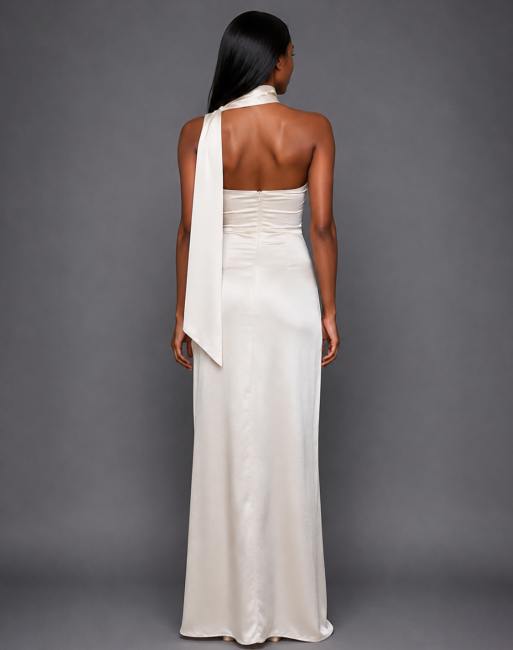 Vesper One shoulder scarf detail maxi dress in cream, 2 of 4