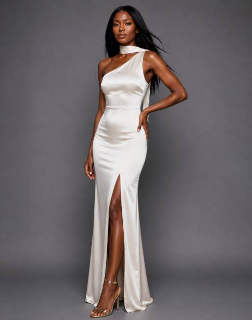 Vesper One shoulder scarf detail maxi dress in cream, 4 of 4