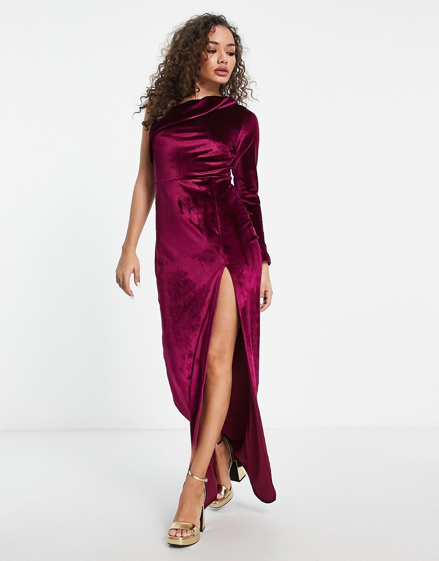 Vesper one shoulder velvet maxi dress in deep purple