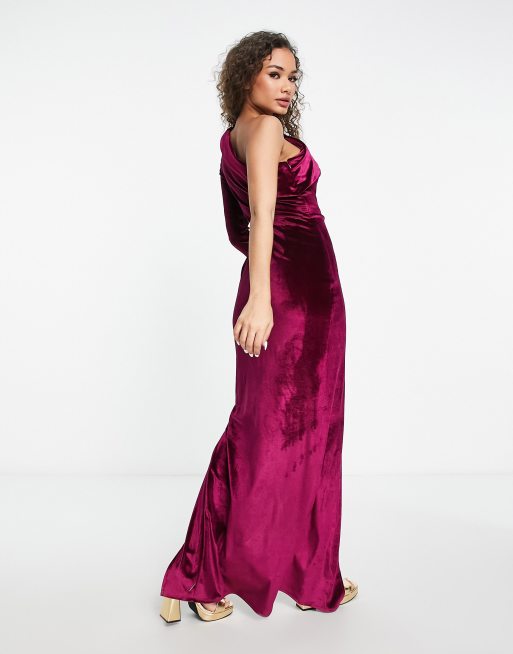 One shoulder best sale velvet maxi dress