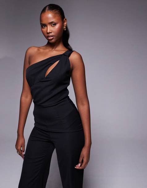 Vesper One shoulder wide leg jumpsuit in black - view 1