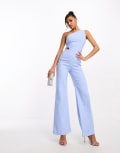 Vesper one shoulder wide leg jumpsuit in pale blue