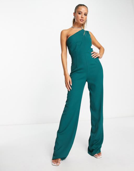 Vesper one slash shoulder jumpsuit in forest green