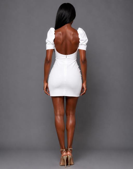 Vesper Open back short sleeve mini dress in ivory, 2 of 5