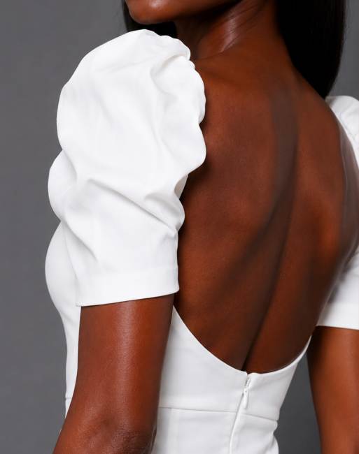 Vesper Open back short sleeve mini dress in ivory, 3 of 5