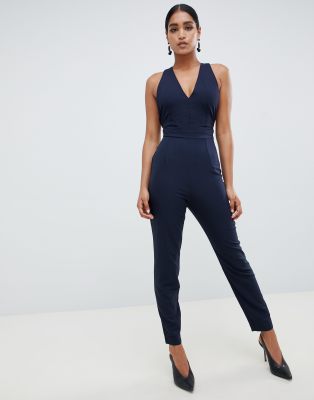 Vesper open back tailored jumpsuit-Navy