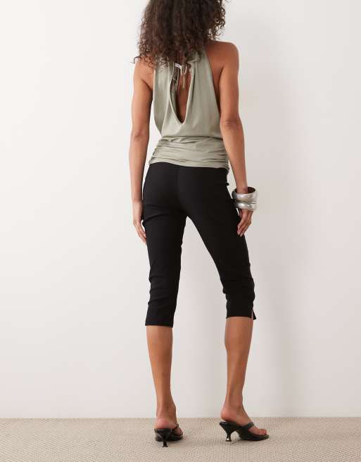 Vesper - Pantaloni capri neri in bengalina modellanti con spacco laterale, 3 di 5