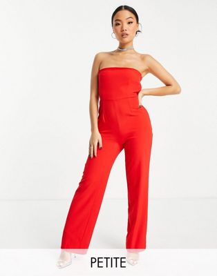 Vesper Petite bandeau jumpsuit with wide legs in red - ASOS Price Checker