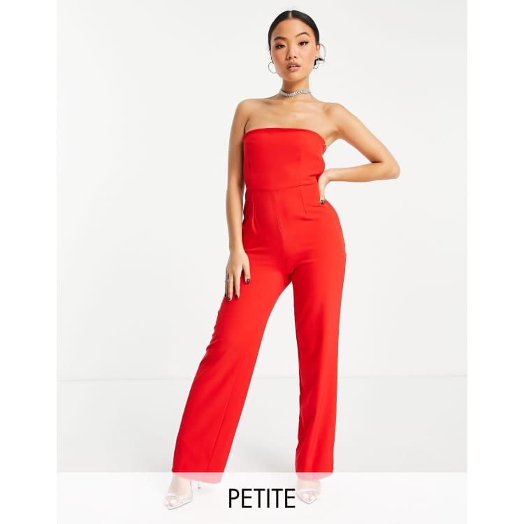 Petite Compact Stretch Tux Bandeau Wide Leg Jumpsuit