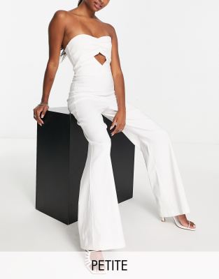 Vesper Petite bandeau peekaboo detail wide leg jumpsuit in white - ASOS Price Checker