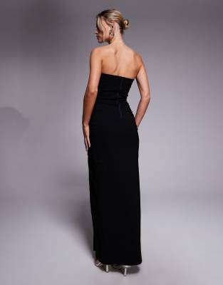 Vesper Petite Bengaline Bandeau Ruched Maxi Dress In Black