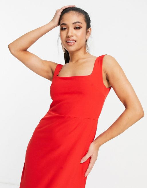 Vesper Petite bengaline maxi dress with front split in red, 3 of 4