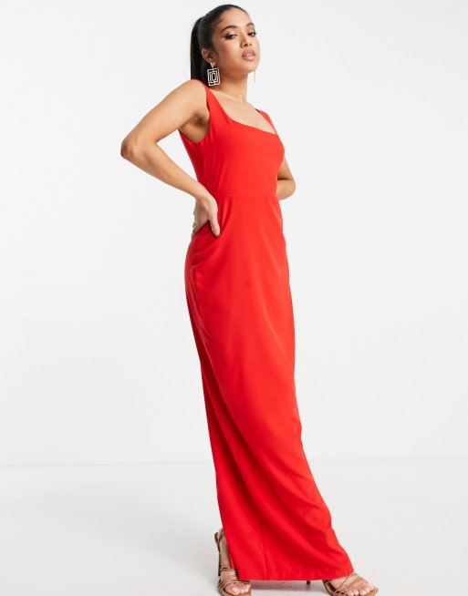 Vesper Petite bengaline maxi dress with front split in red, 4 of 4