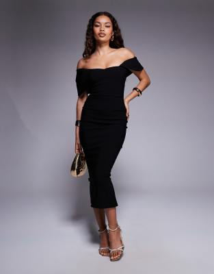 Vesper Petite Bengaline Off The Shoulder Draped Sleeve Details Midaxi Dress