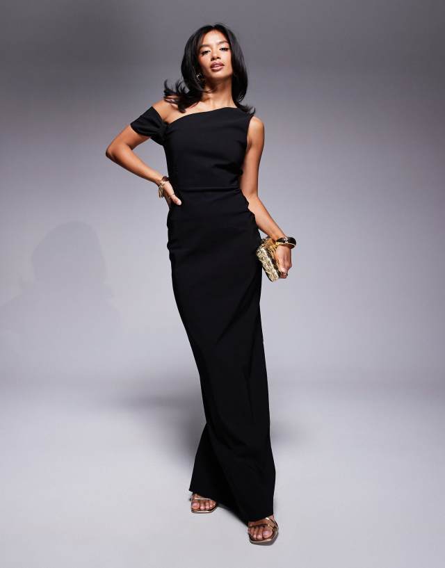 one shoulder bodycon dress black Vesper Petite bengaline knot detail maxi in Pre-Fall Jovani 45743 - Homecoming Size:3XL / 17.5