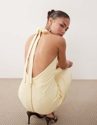 Vesper Petite Bengaline Scoop Halterneck Tie Detail Midi Dress In Yellow