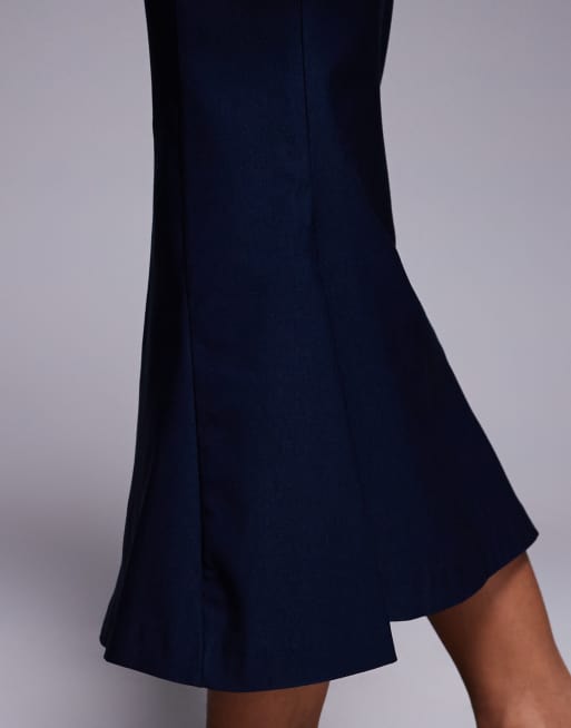 Vesper Petite bengaline sleeveless square neck fishtail midi dress in navy