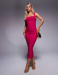 [Vesper Petite] Vesper Petite bengaline square neck scoop back midaxi dress in pink 12 PINK