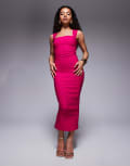 [Vesper Petite] Vesper Petite bengaline square neck thick strap midaxi dress in cerise-Pink 14 Cerise