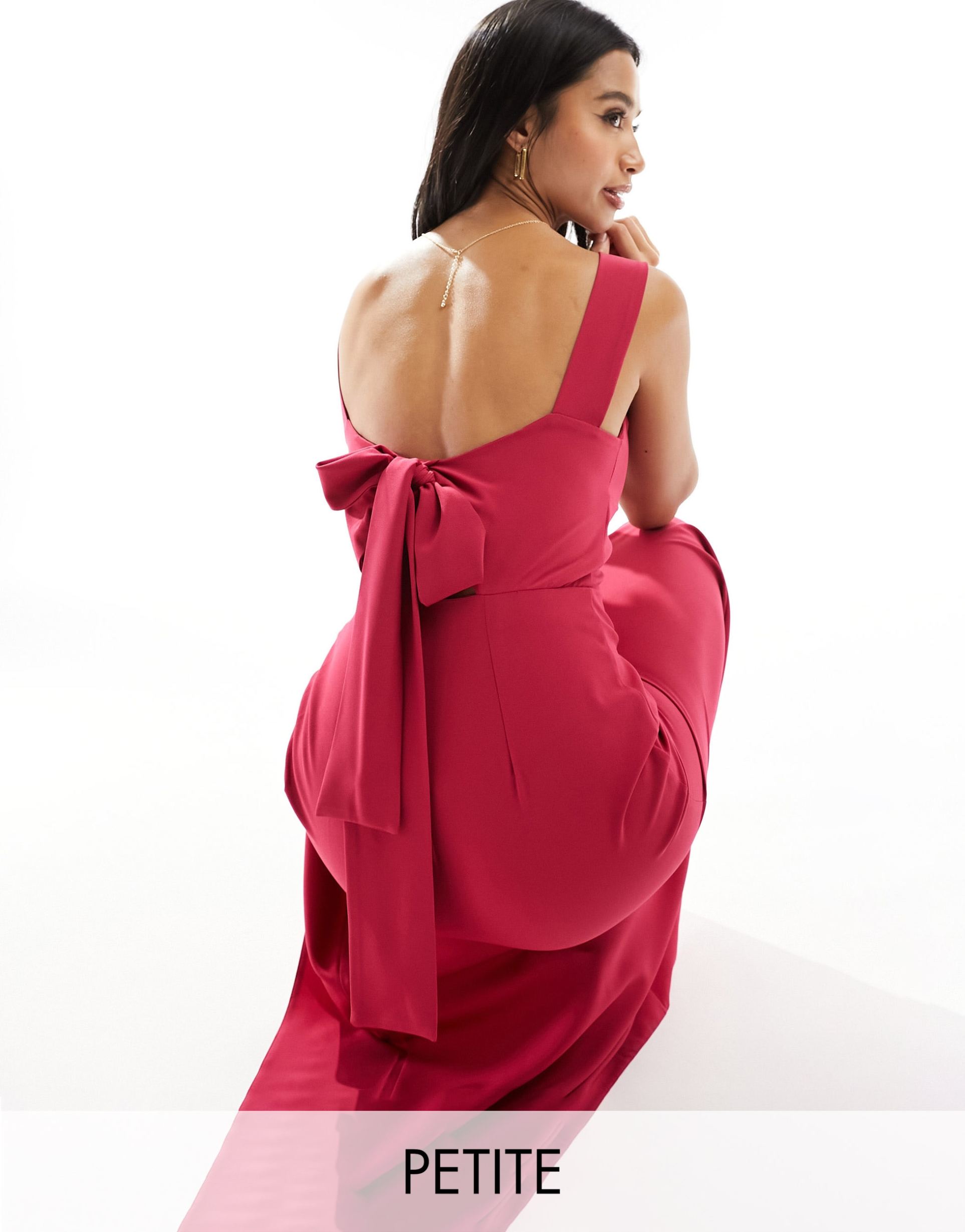 vesper petite bow back thigh spilt maxi dress in raspberry