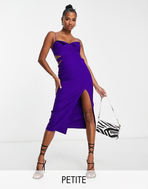 Vesper Petite cami strap cut out waist midaxi dress with thigh split in  purple