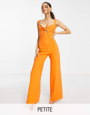 Vesper Petite tie detail wide leg jumpsuit in orange - ASOS Price Checker