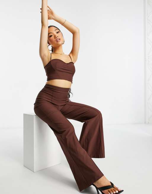 Vesper Petite corset crop top set in brown, 4 of 4