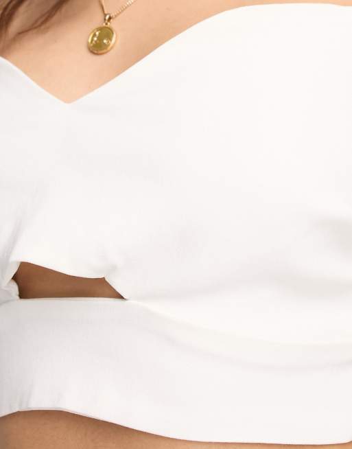 Vesper Petite - Crop top con maniche a sbuffo in bengalina bianco in coordinato, 3 di 4