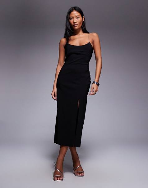 Vesper Petite Cross strap midaxi dress with thigh split in black - view 1