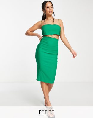 Vesper Petite Cut Out Waist Midi Dress In Green ModeSens