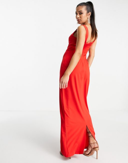 Vesper Petite maxi dress with front split in red, 2 of 4