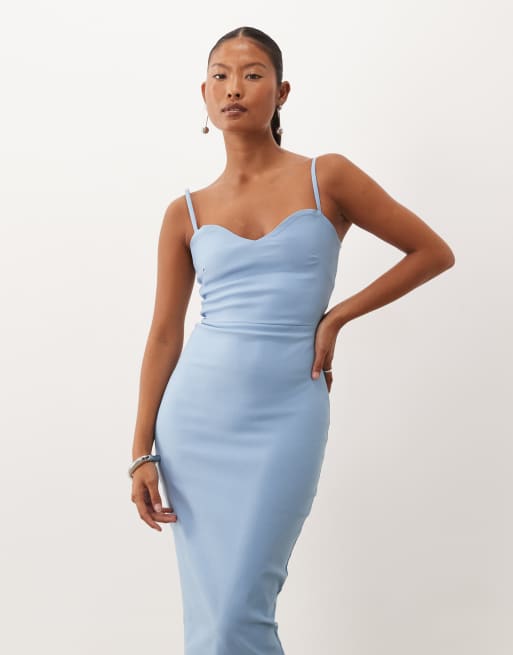 Vesper Petite Midaxi-Kleid mit Herzausschnitt, Camisole-Trägern und Bengaline in Eisblau, 2 von 4