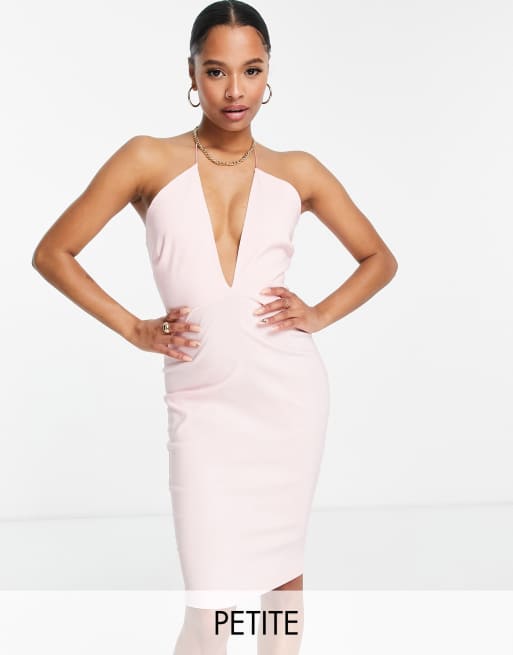 Vesper - Petite - Midi jurk met halternek in beigeroze