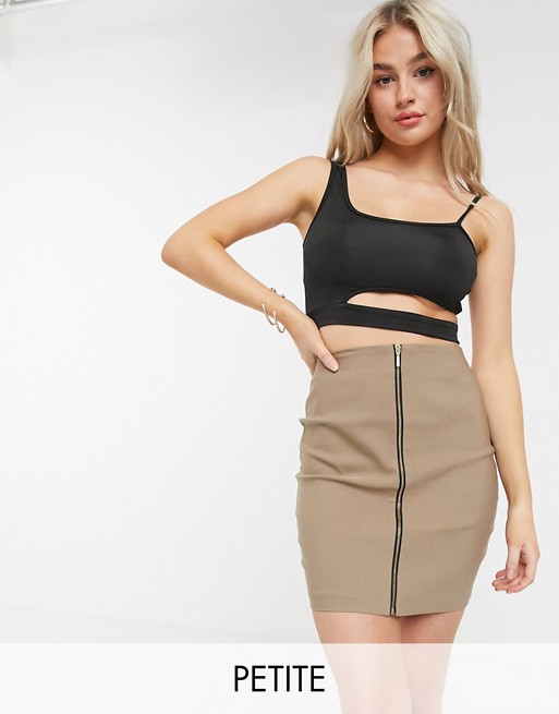 Vesper Petite mini skirt with zip detail co-ord in taupe