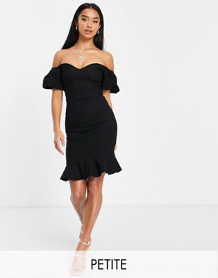 Vesper Petite off shoulder mini dress in black | ASOS
