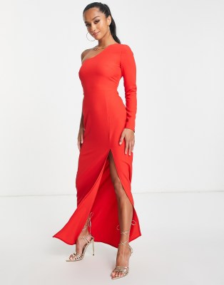 red side split maxi dress