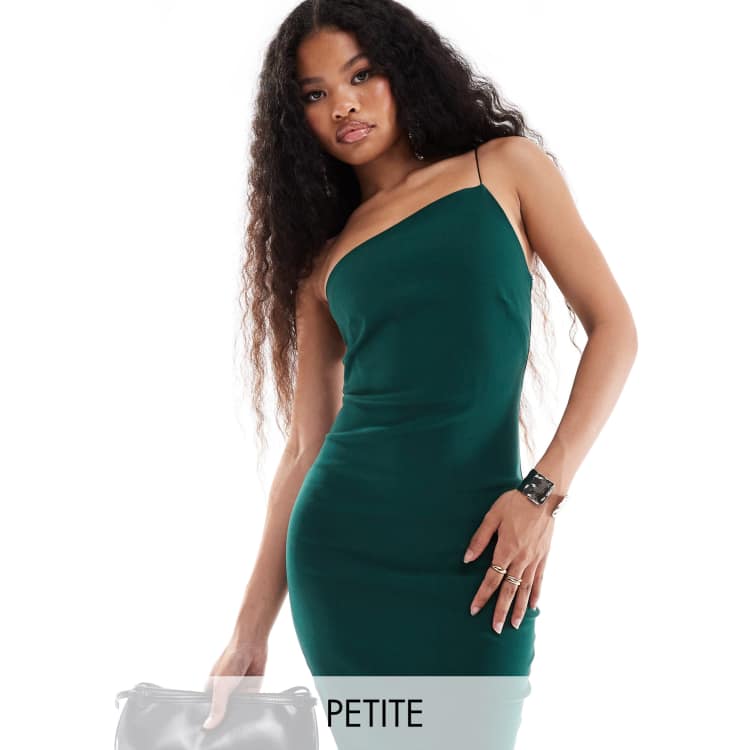 Vesper Petite one shoulder bodycon midaxi dress in forest green ASOS