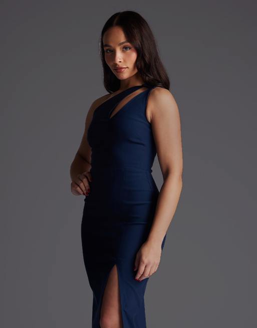 Vesper Petite One shoulder cut out maxi dress in navy, 2 of 4