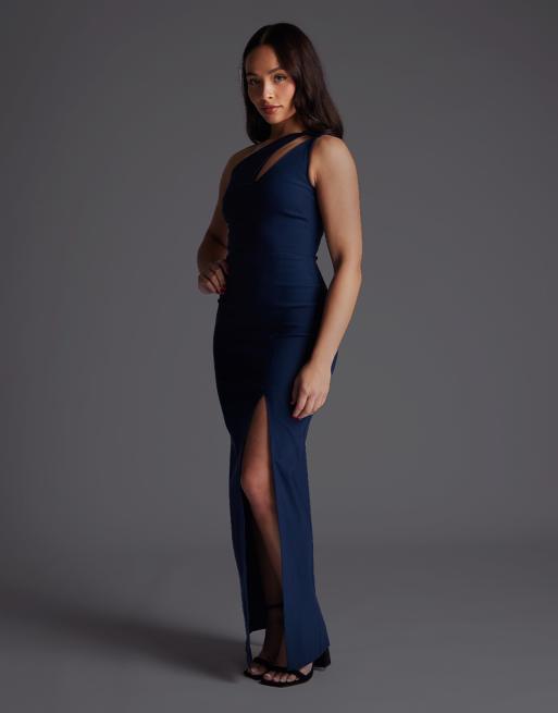 Vesper Petite One shoulder cut out maxi dress in navy, 3 of 4