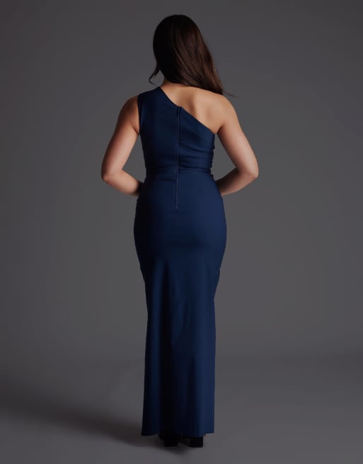 Vesper Petite One shoulder cut out maxi dress in navy, 4 of 4