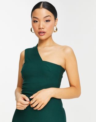 Vesper Petite one shoulder dress in green