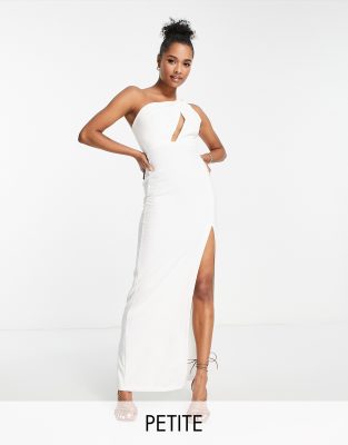 Vesper Petite Vesper Petite one shoulder maxi dress in white
