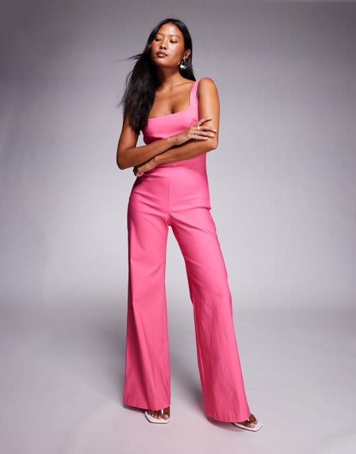 Vesper Petite Petite square neck wide leg jumpsuit in pink