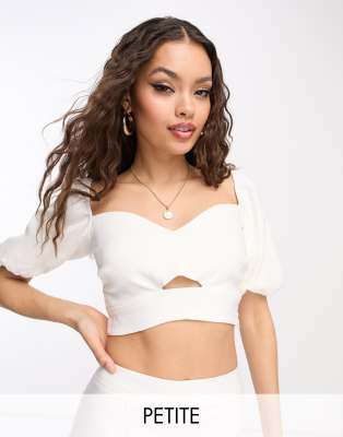 Vesper Petite Vesper Petite puff sleeve crop top co-ord in white