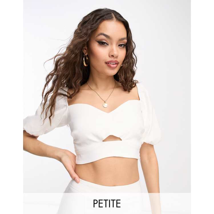 Vesper Petite puff sleeve crop top in white - part of a set