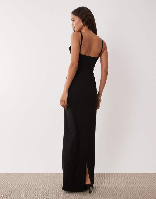 Vesper Petite - Robe caraco longue en bengaline à détails en dentelle - Noir, 3 de 4