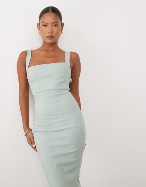 Vesper Petite - Robe longueur mollet en bengaline avec dos échancré et encolure carrée - Sauge, 2 de 4