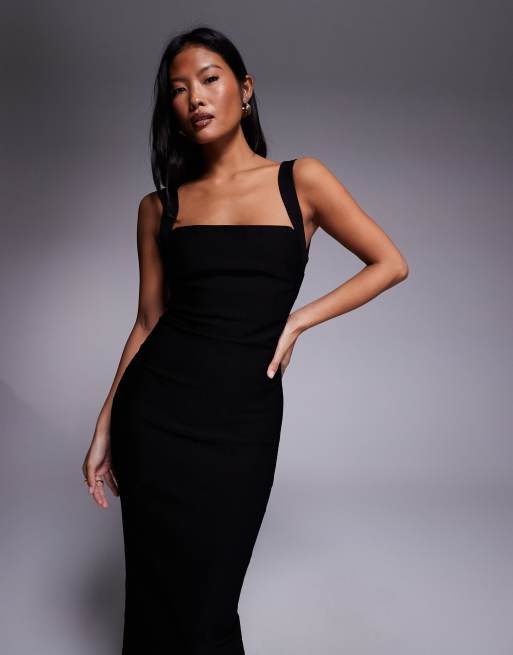 Vesper Petite - Robe longueur mollet en bengaline avec encolure carrée et dos échancré - Noir, 2 de 4