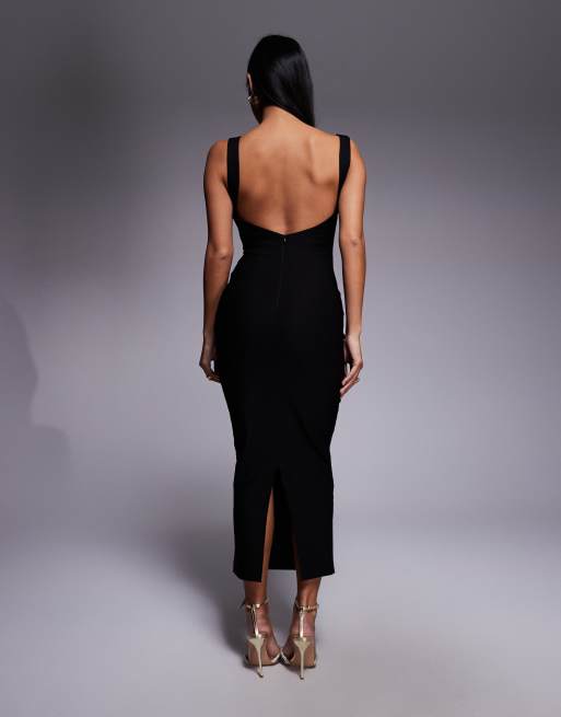 Vesper Petite - Robe longueur mollet en bengaline avec encolure carrée et dos échancré - Noir, 3 de 4